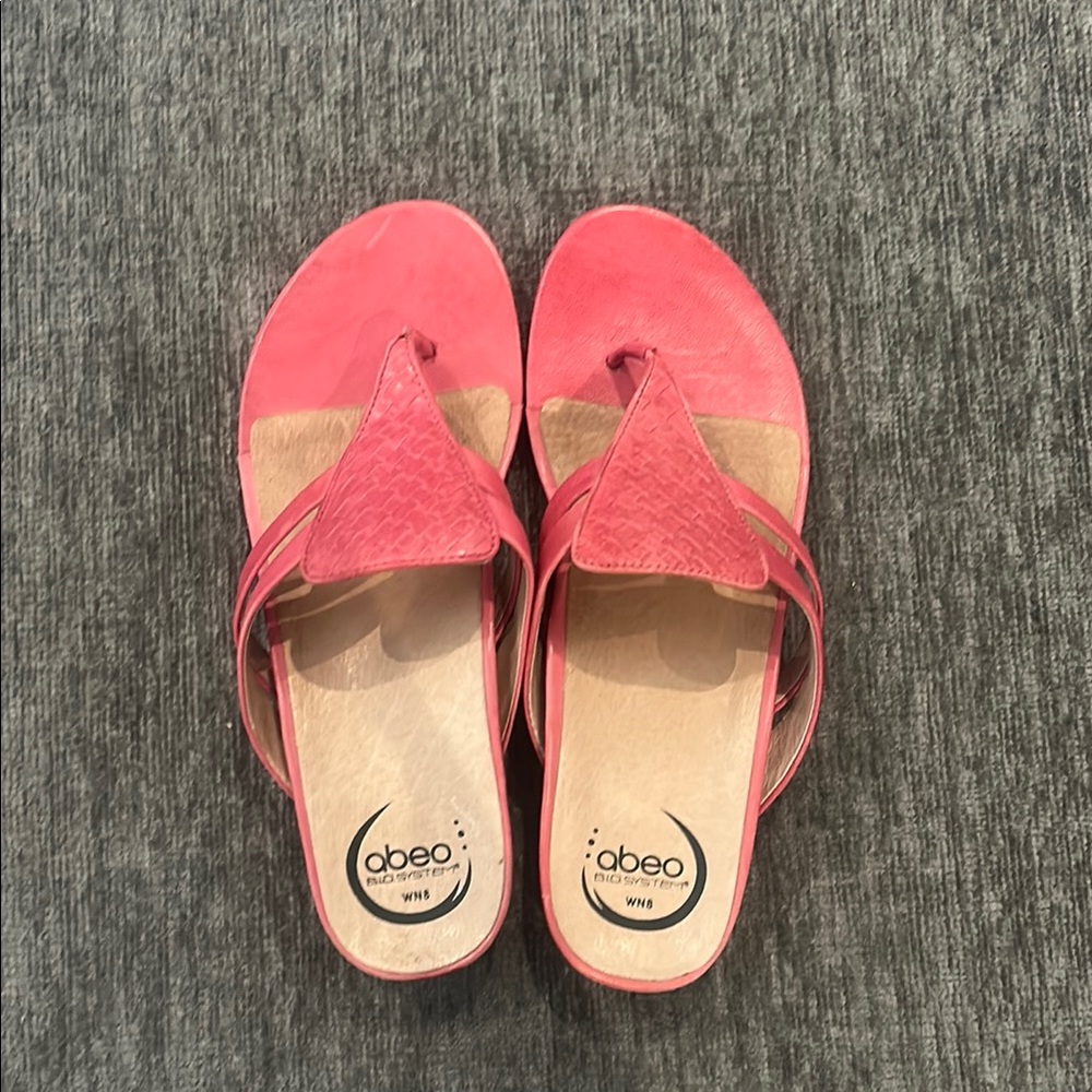 Abeo Womens Pink Sandals Flip Flops Sheena Size 8 Triangle Woven Leather